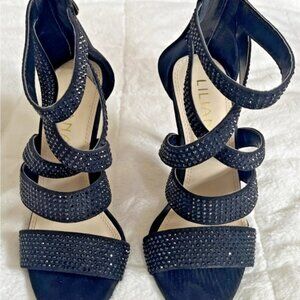 Liliana Black Strappy Rhinestone Heels